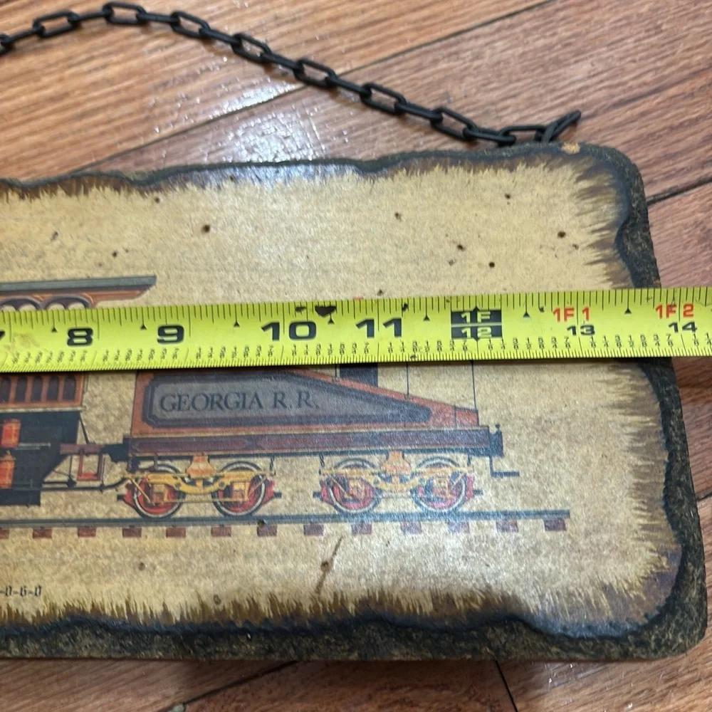 Vintage Wood Train Painting Plaque. 1886 Rodgers 4-6-0 With Metal Chain